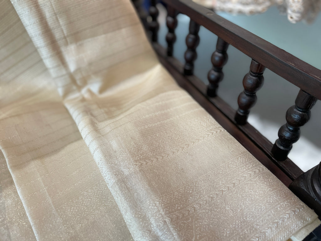 Signature bridal kanjivaram saree in subtle silver tone