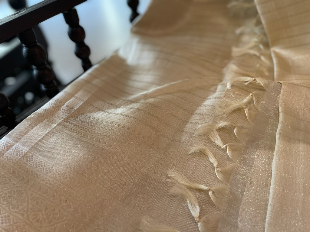 Signature bridal kanjivaram saree in subtle silver tone