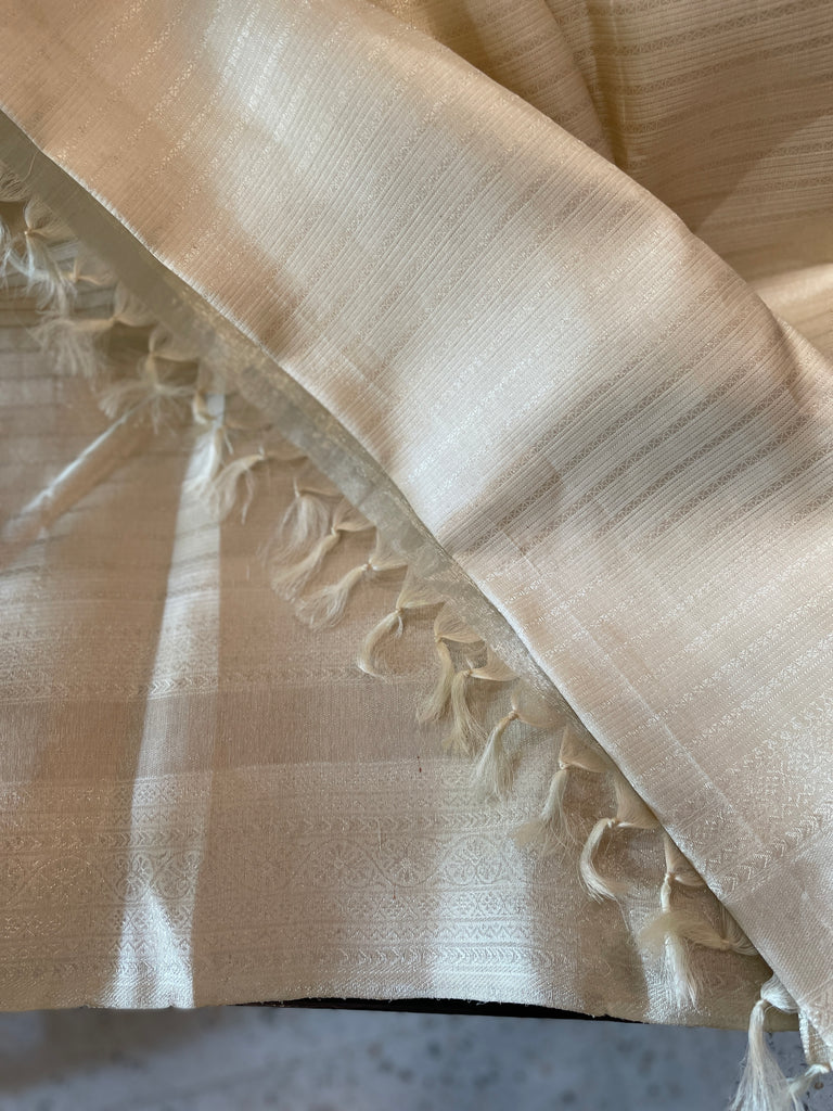 Signature bridal kanjivaram saree in subtle silver tone