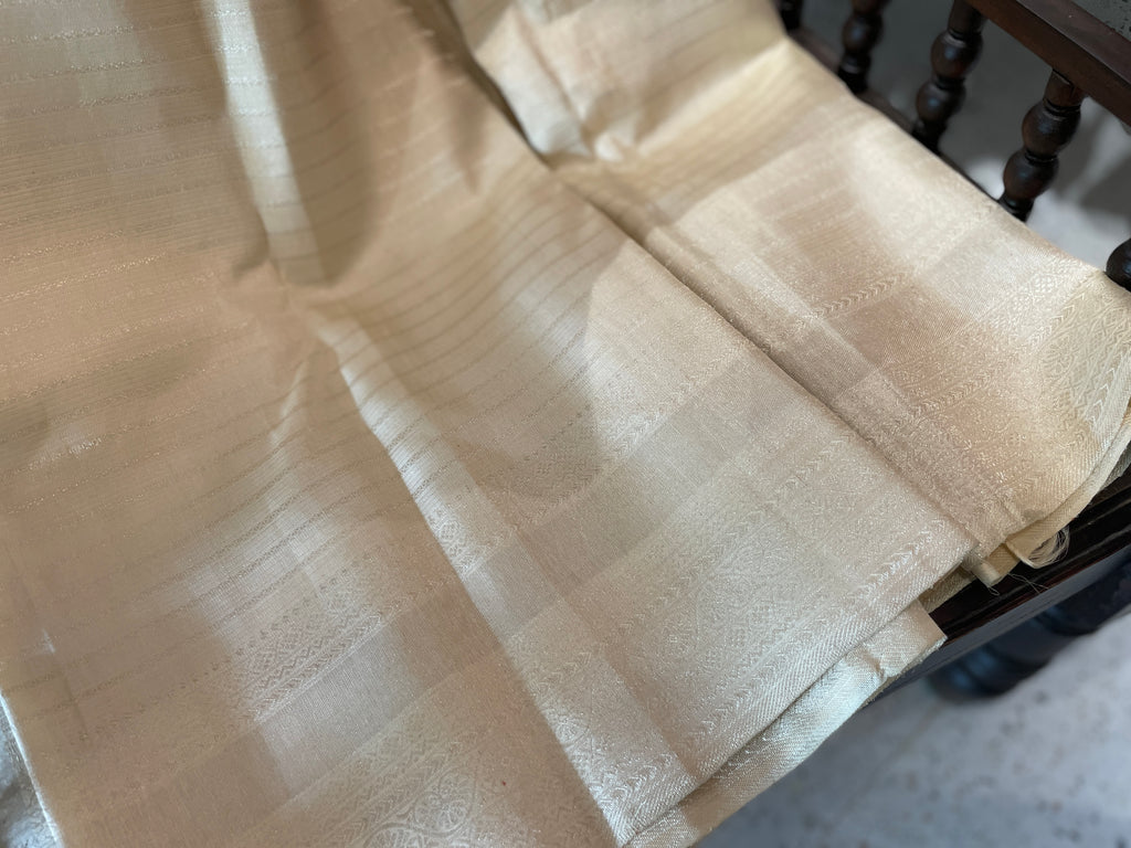 Signature bridal kanjivaram saree in subtle silver tone