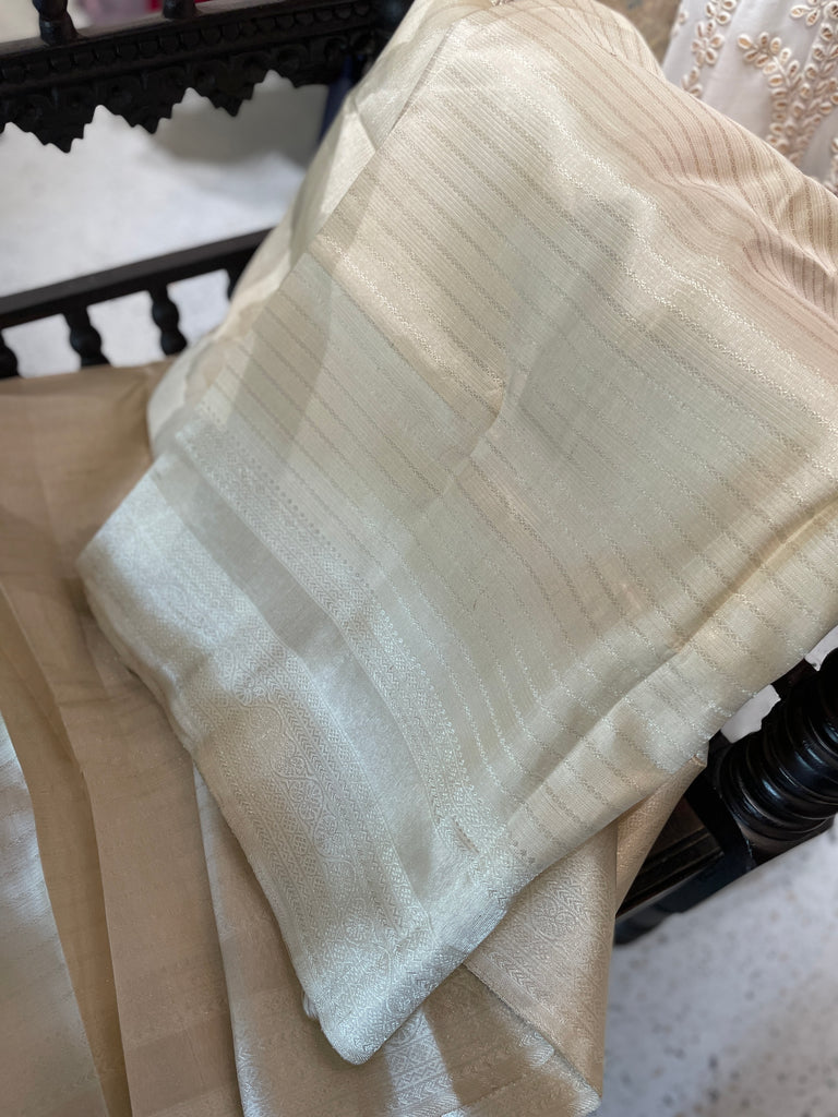 Signature bridal kanjivaram saree in subtle silver tone