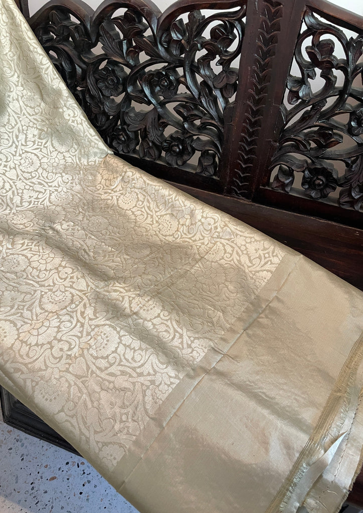 Signature bridal banarasi saree in grey tone Intricately floral Jeri Woven