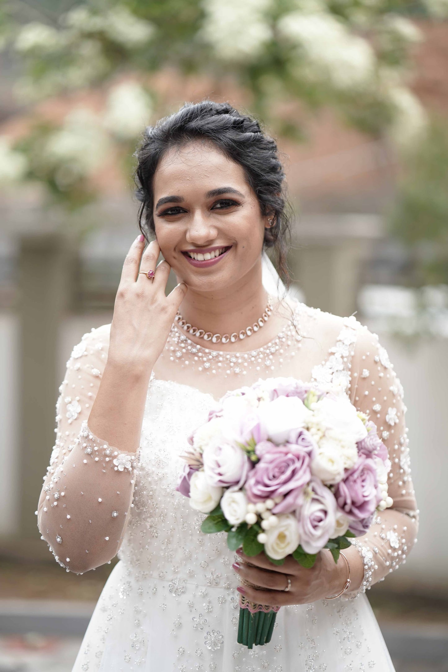 Signature bridal Aline gown with floral hand work with beadsand pearls