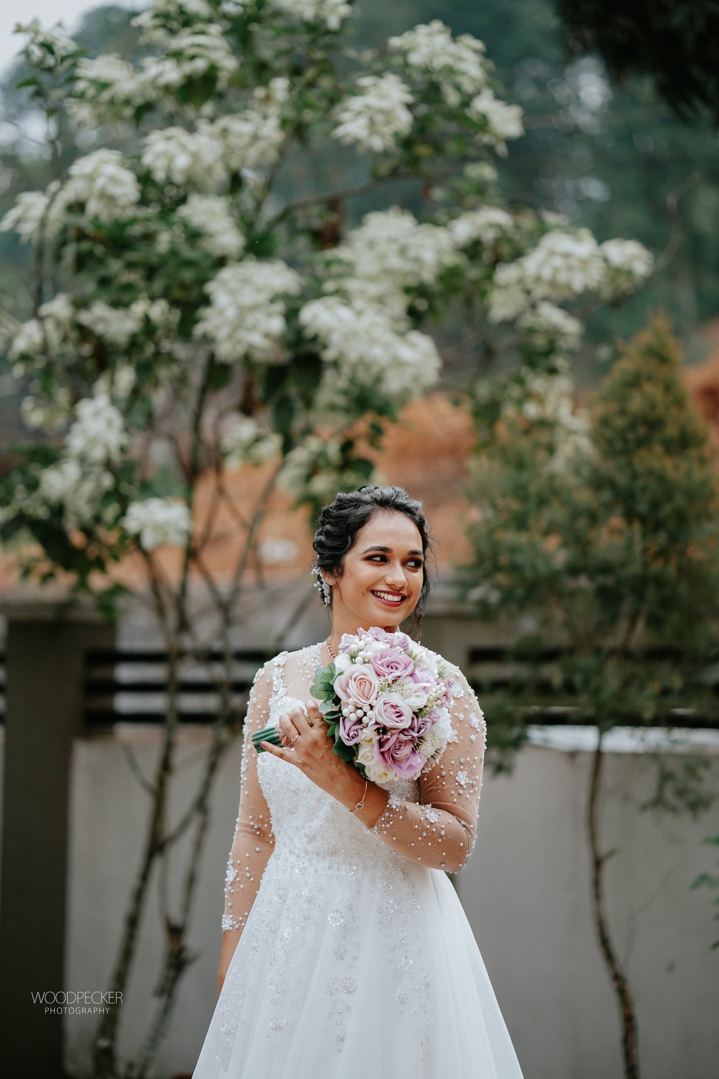 Signature bridal Aline gown with floral hand work with beadsand pearls