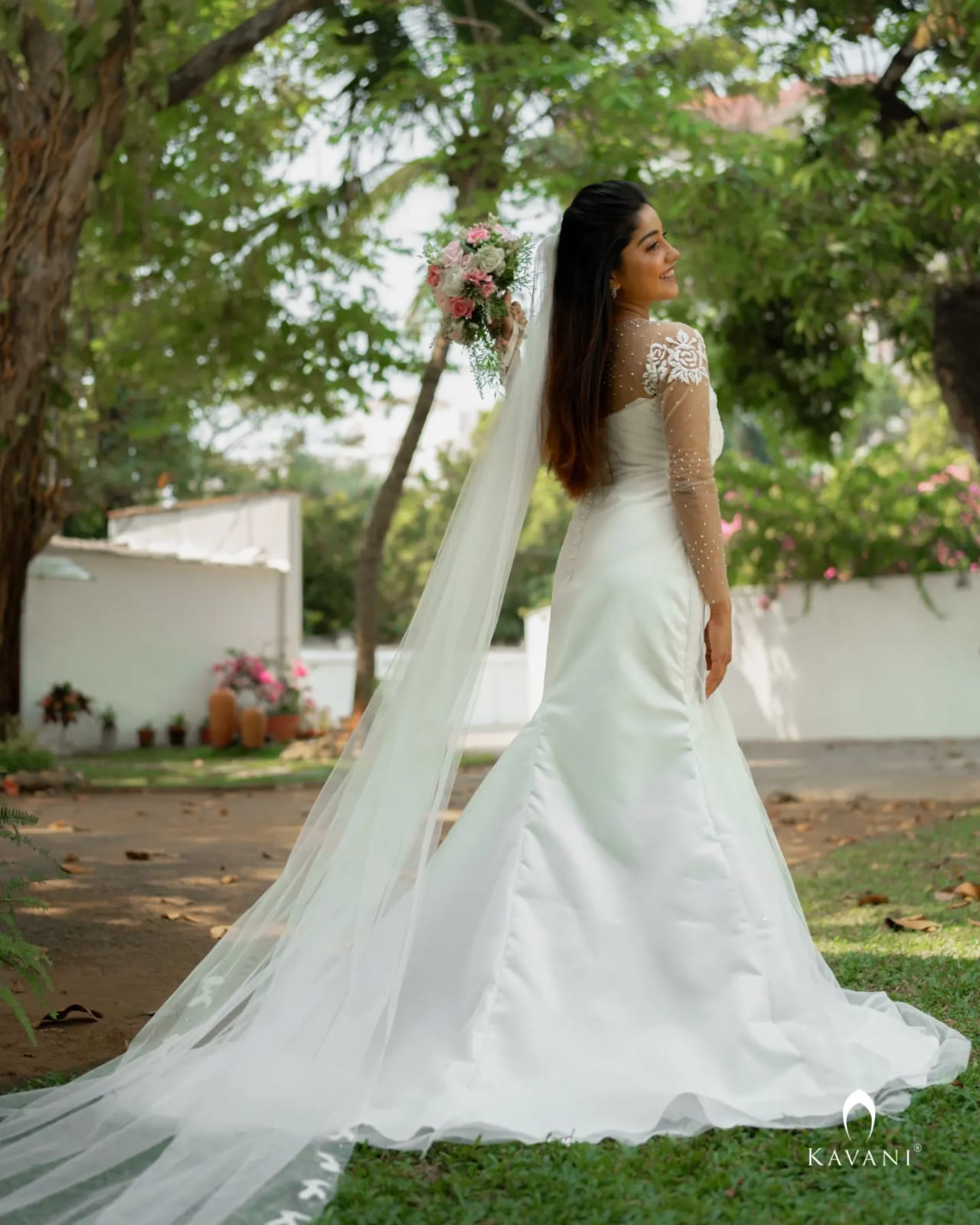 Beautiful off shoulder mermaid aline gown with delicate rose embroidery