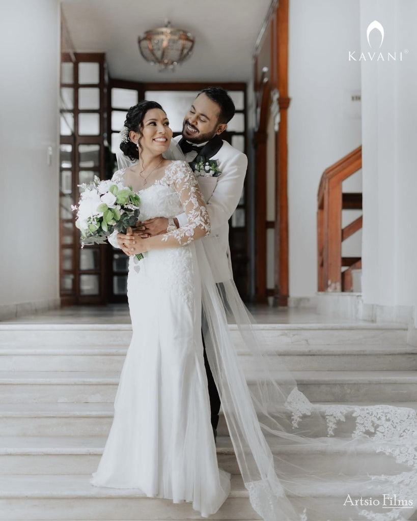 Our pretty bride in her stunning outlook in her mermaid gown with beautiful lace embroidery