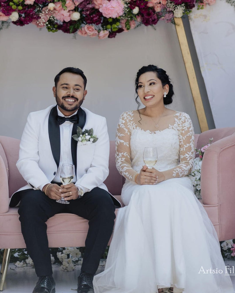 Our pretty bride in her stunning outlook in her mermaid gown with beautiful lace embroidery