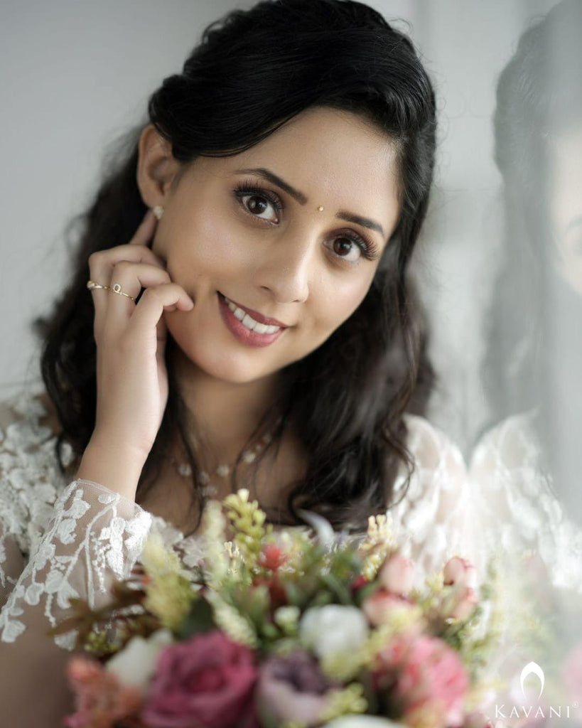 Our beautiful bride in pretty aline bridal gown with beautiful lace embroidery