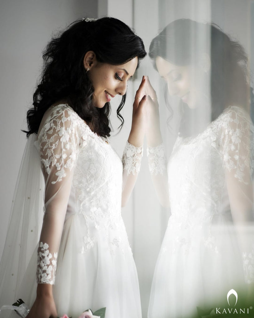 Our beautiful bride in pretty aline bridal gown with beautiful lace embroidery