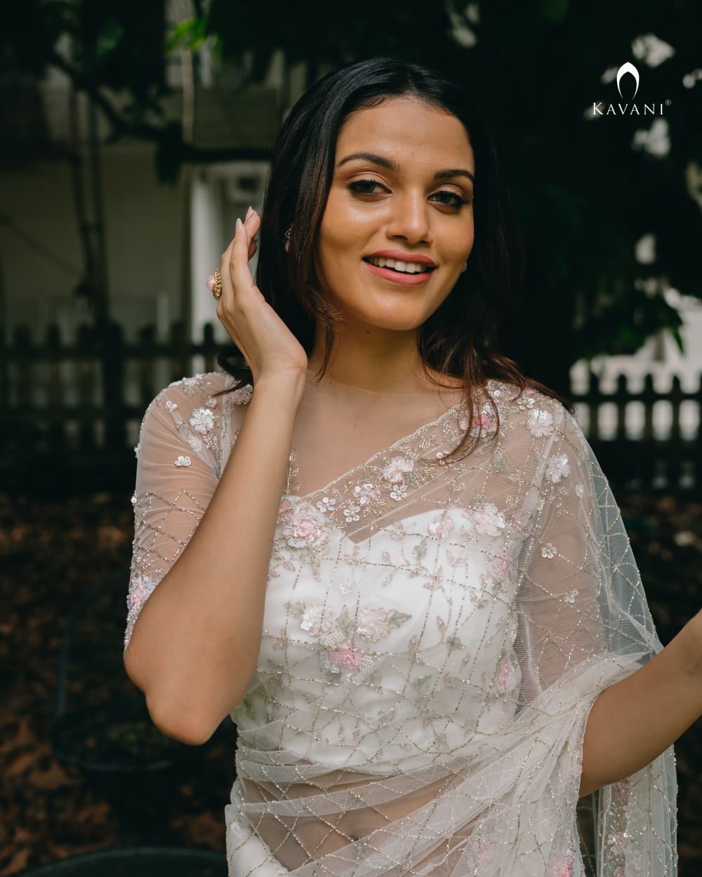 Our signature designer white bridal saree with beautiful hand embroidery
