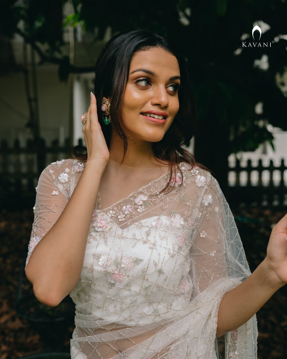 Our signature designer white bridal saree with beautiful hand embroidery