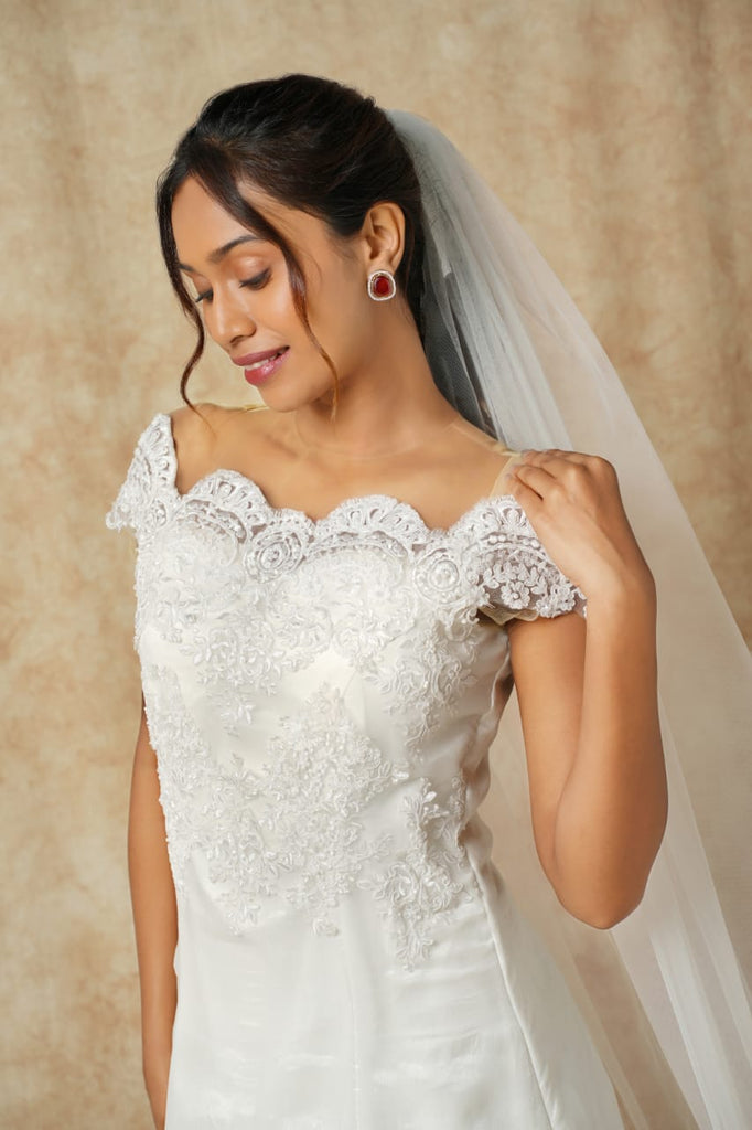 A-line Off-Shoulder three panel Gown with Yoke Detailining