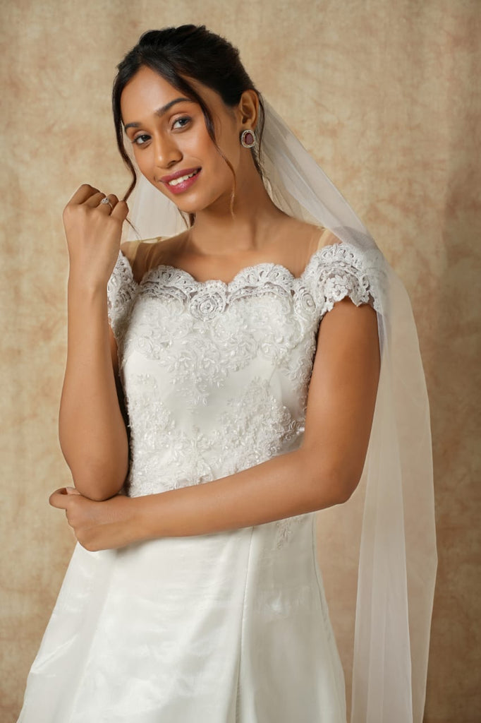 A-line Off-Shoulder three panel Gown with Yoke Detailining