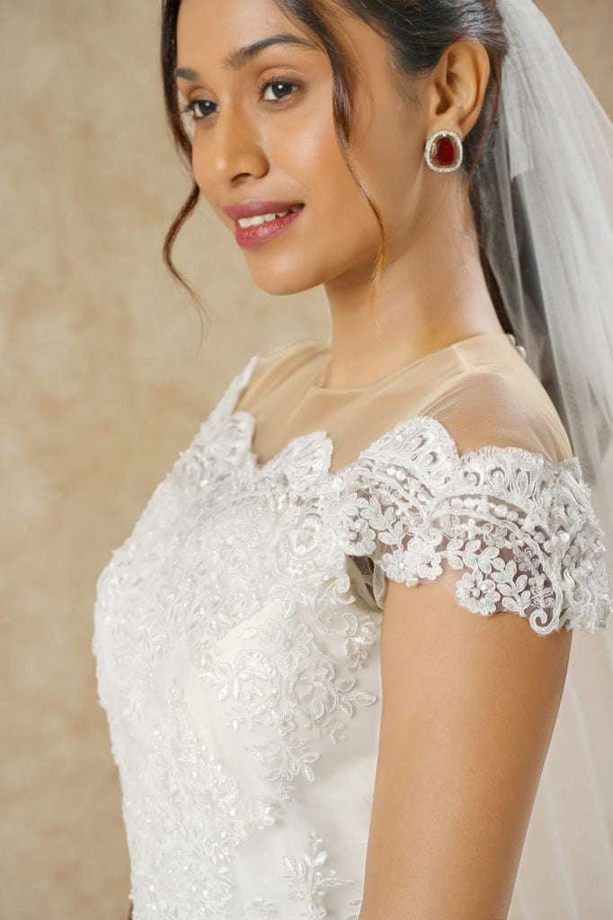 A-line Off-Shoulder three panel Gown with Yoke Detailining