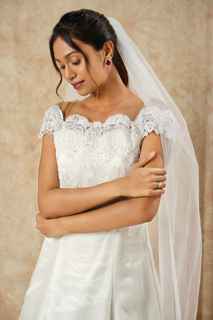 A-line Off-Shoulder three panel Gown with Yoke Detailining