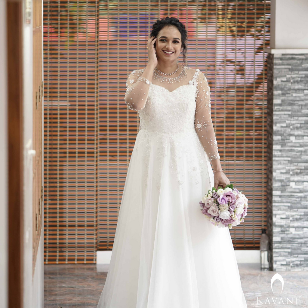 Signature bridal Aline gown with floral hand work with beadsand pearls