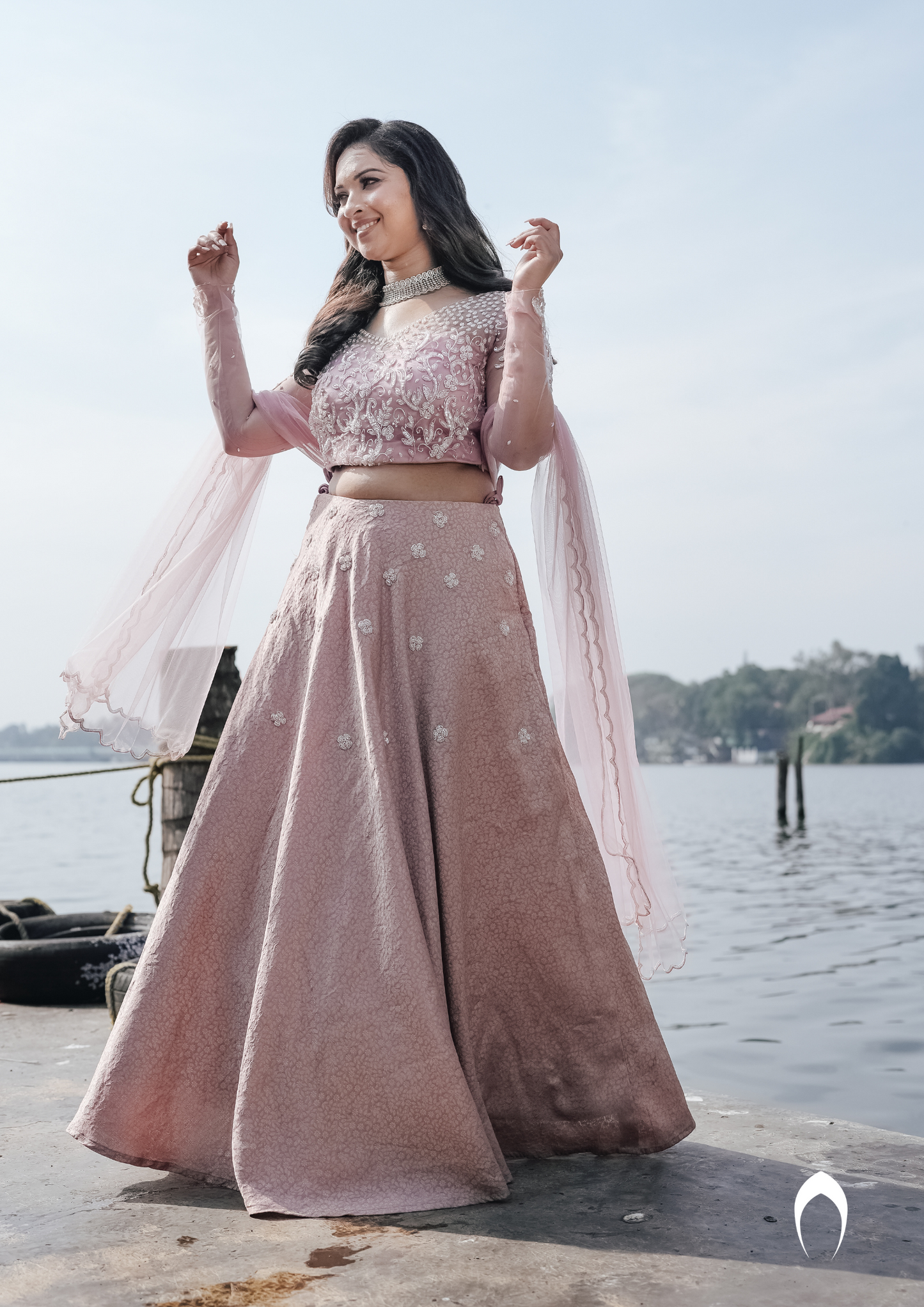 Signature bridal hand embroidered banarasi lehenga in blush shade