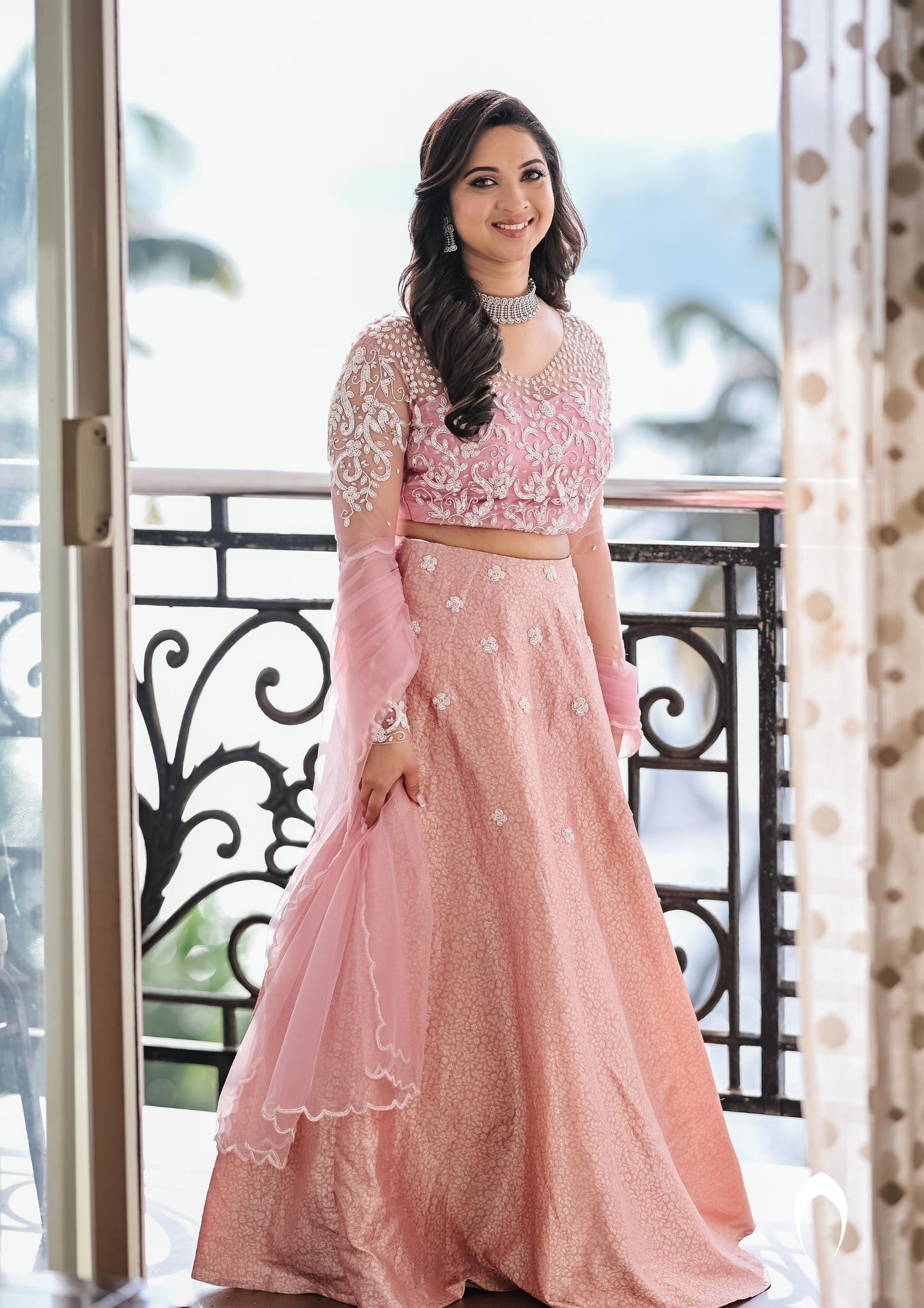 Signature bridal hand embroidered banarasi lehenga in blush shade