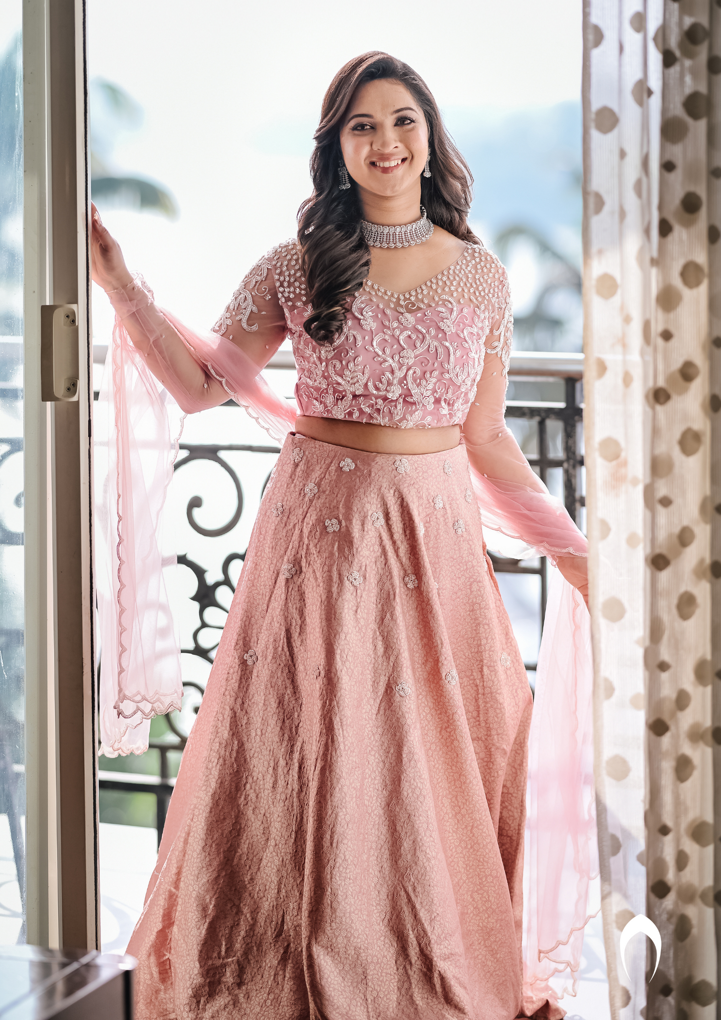 Signature bridal hand embroidered banarasi lehenga in blush shade