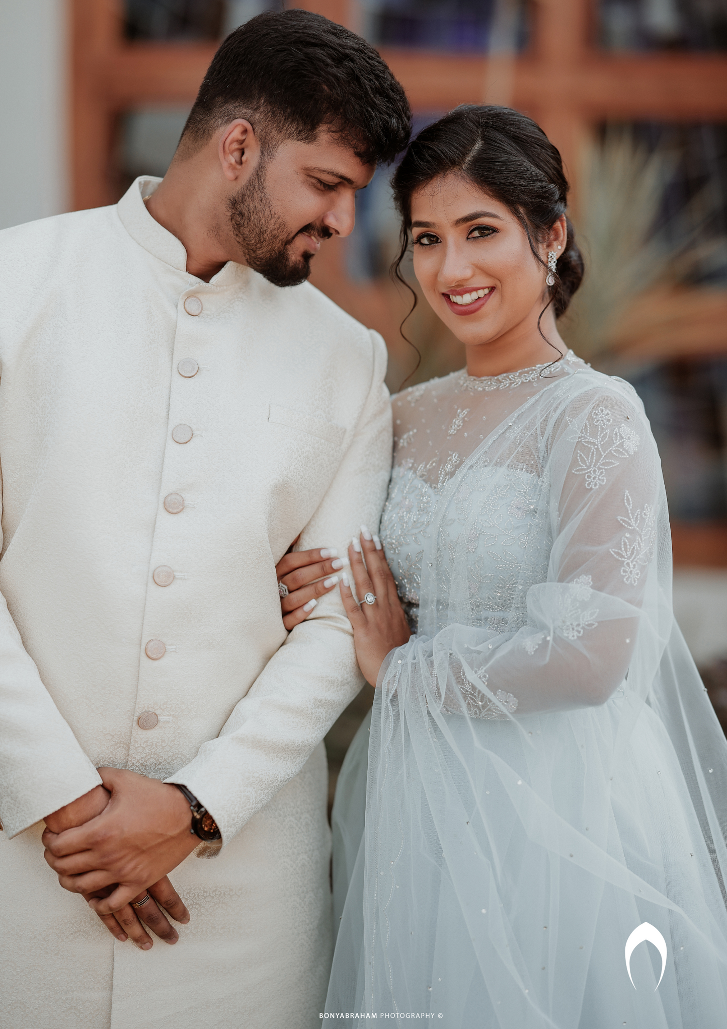 Signature bridal hand-embroidered powder blue lehenga in net