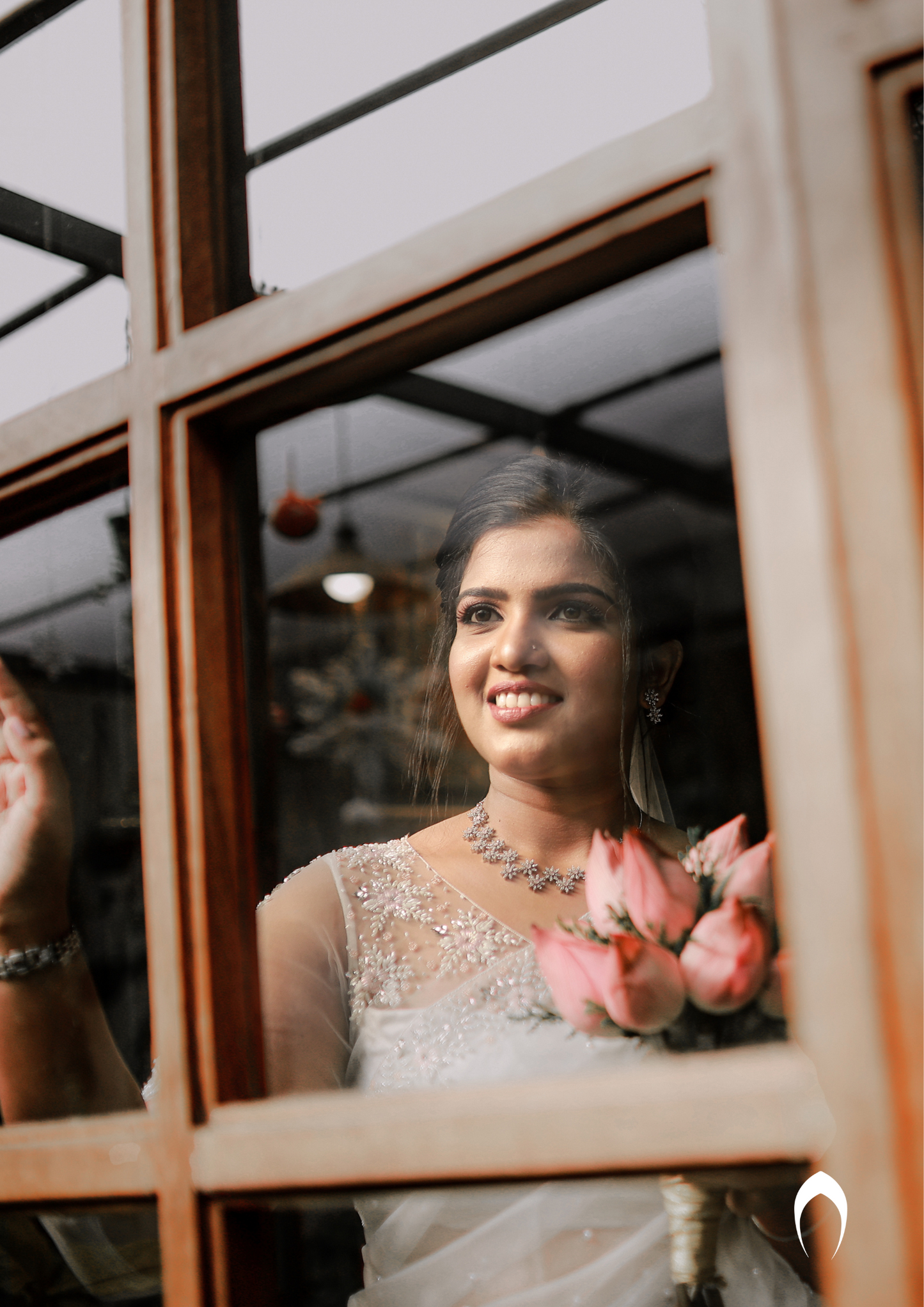 signature Christian bridal floral hand embroidered organza saree with elegant border work