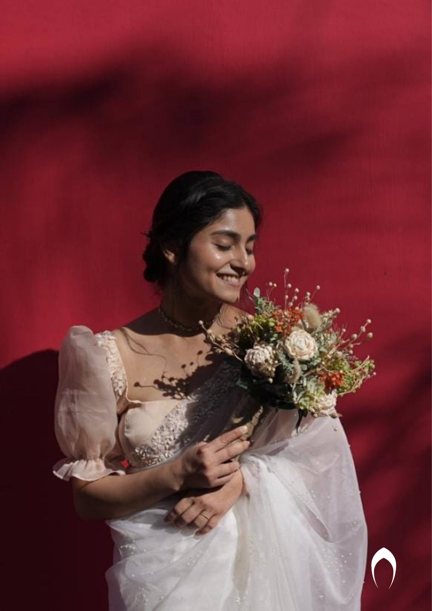Signature Christian bridal saree in organza with floral hand embroidery