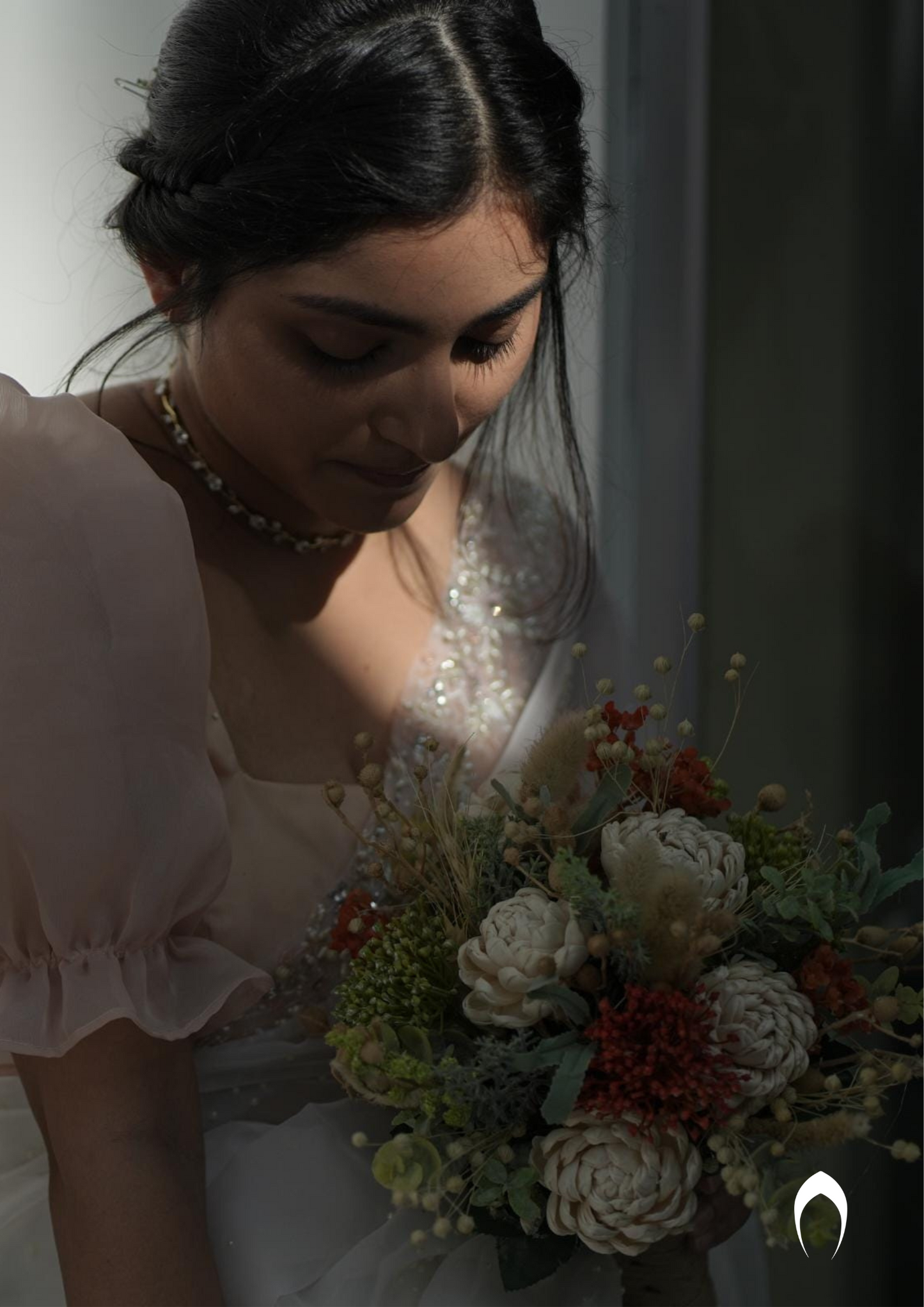 Signature Christian bridal saree in organza with floral hand embroidery