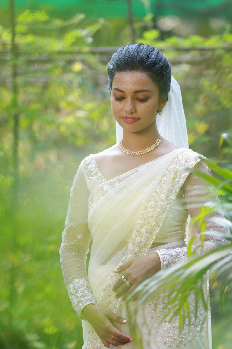 Signature Christian Bridal hand embroidered Saree in double net