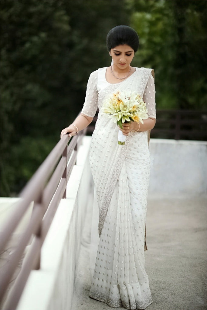 Signature Christian Bridal heavily embellished Saree in georgette
