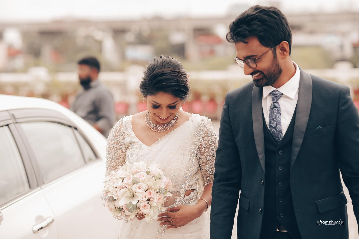 Signature Christian bridal off-white double net Saree made for Bride Sara