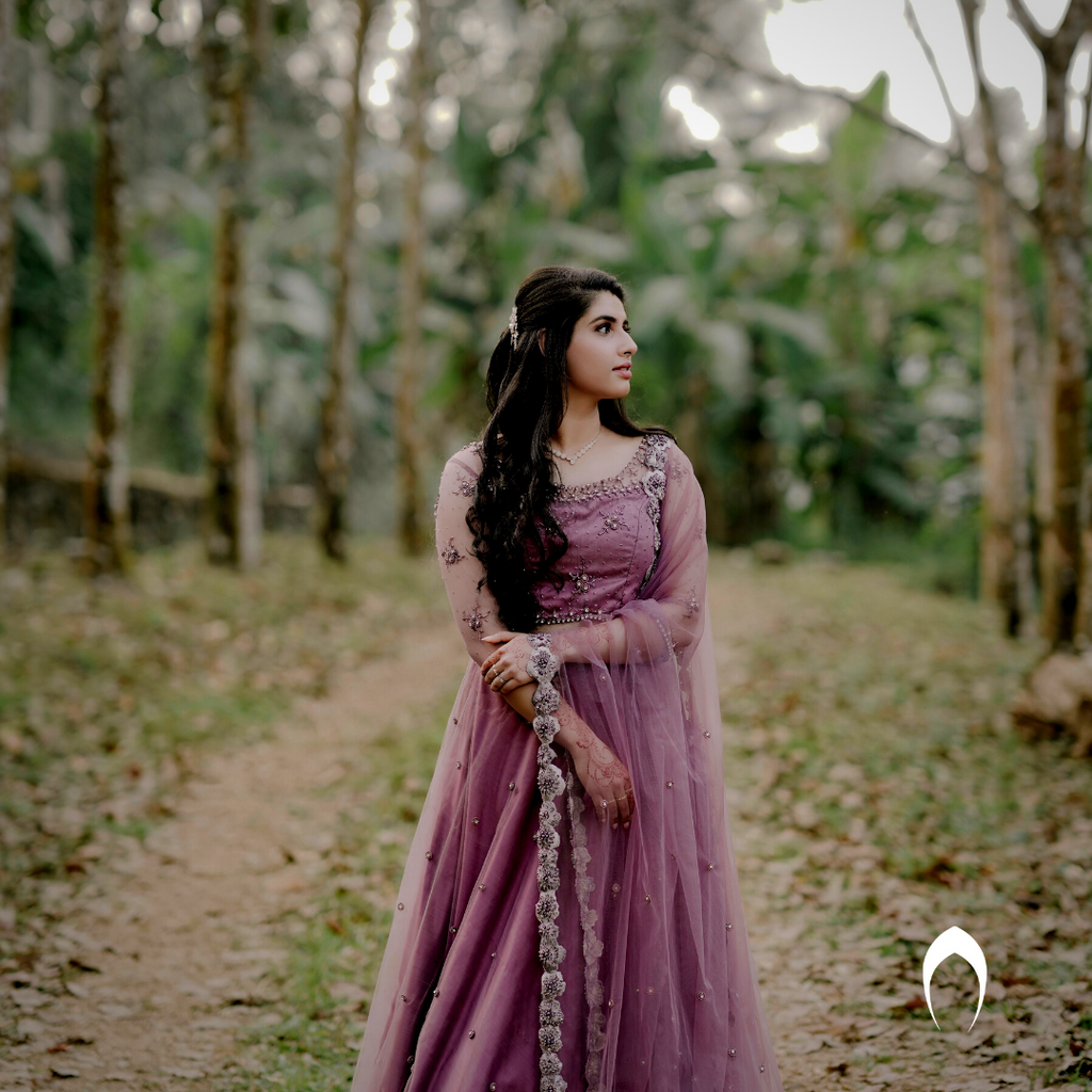 Signature bridal deep Mauve Hand Embroidered Lehenga On Net