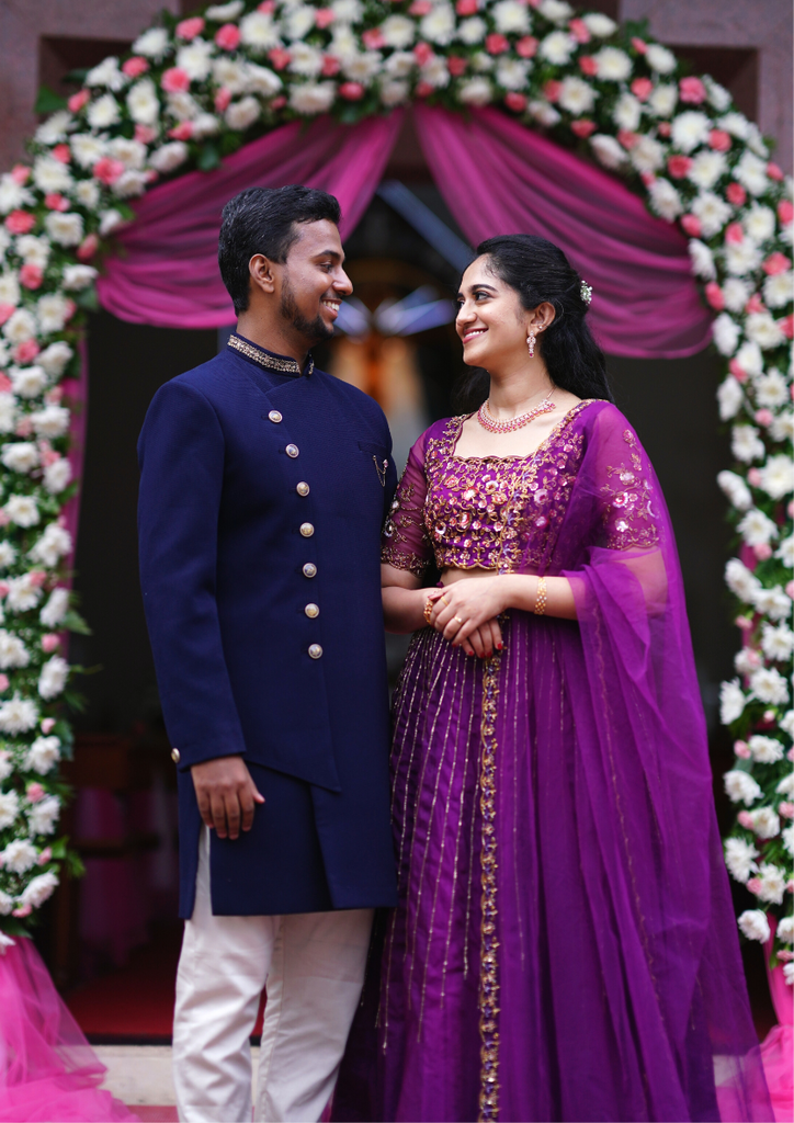 Signature bridal deep Purple hand embroidered Lehenga In Organza