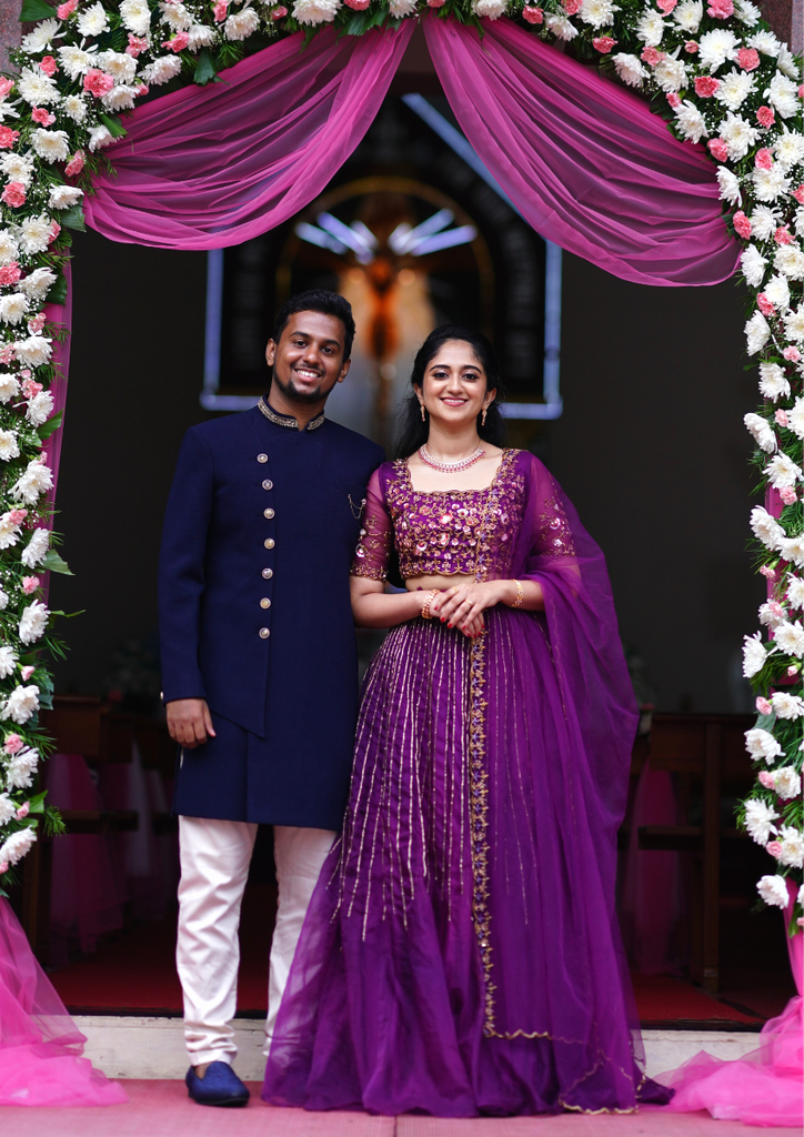Signature bridal deep Purple hand embroidered Lehenga In Organza