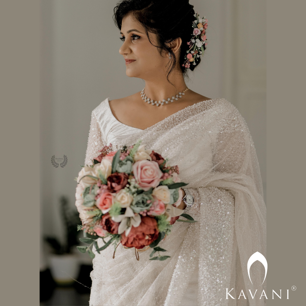 Signature Christian Bridal Saree handcrafted for Bride RithuBinu