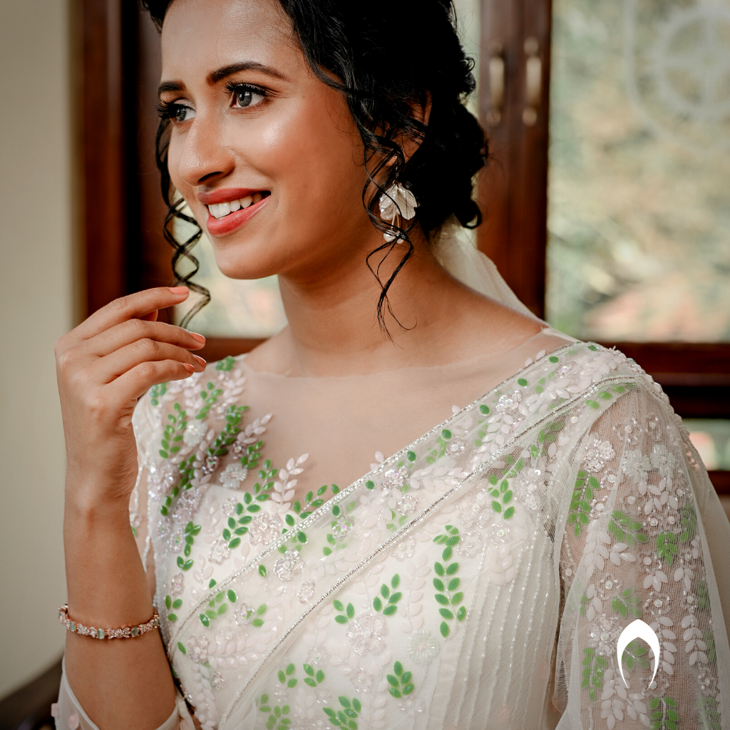 Signature Christian Bridal Saree Handcrafted for bride Mariya