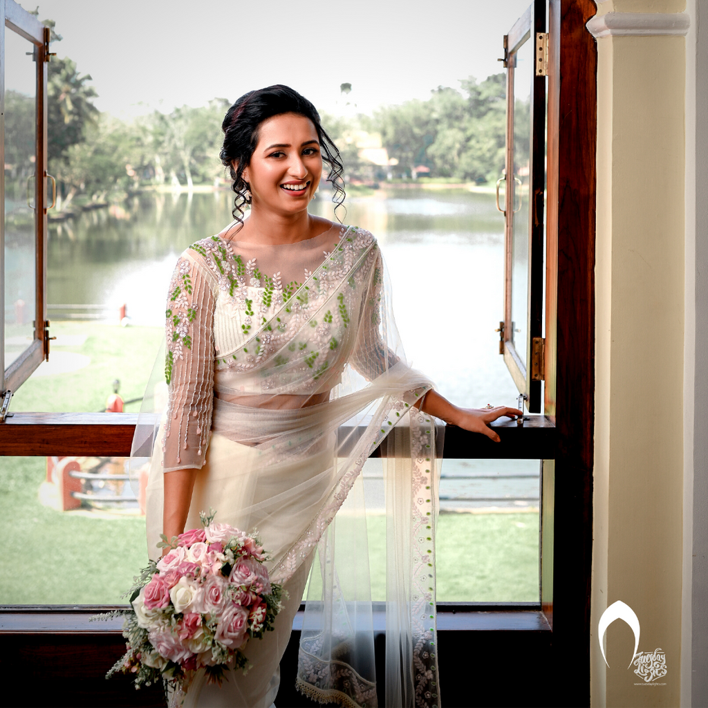 Signature Christian Bridal Saree Handcrafted for bride Mariya