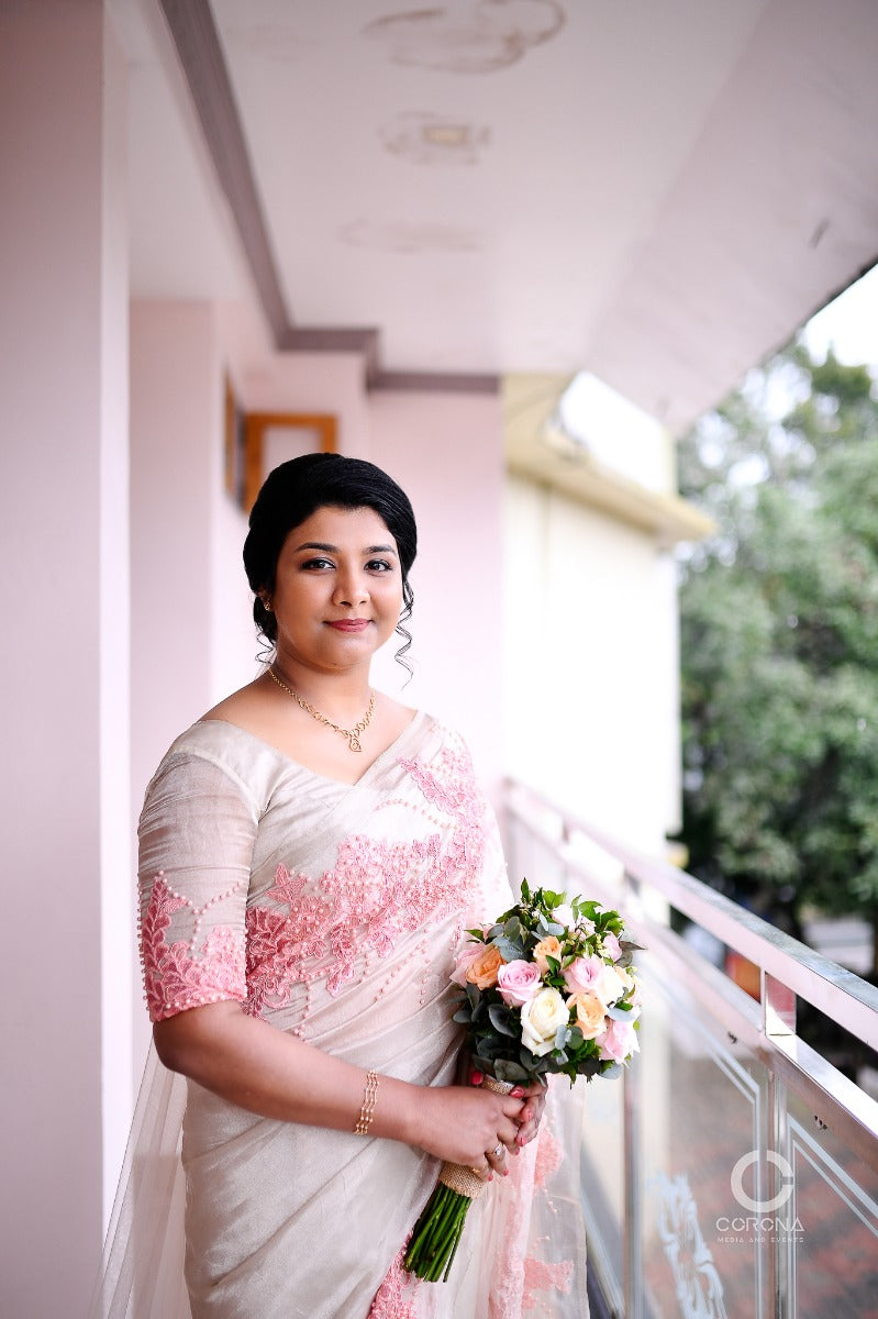 Signature Christian Bridal Saree Handcrafted for Bride Athira