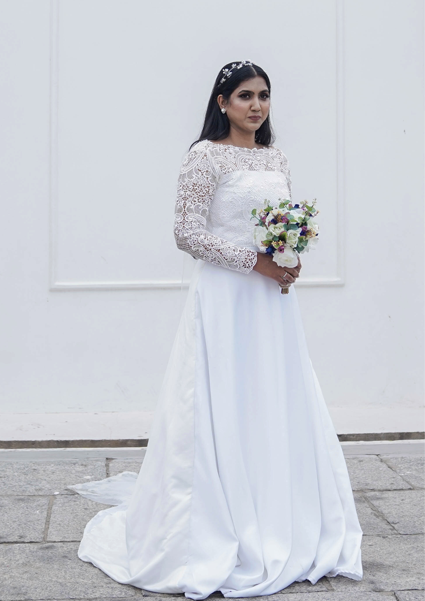 Signature Christian bridal A Line Flared Gown In Bridal Satin And Guip Kavani Bridal Wear