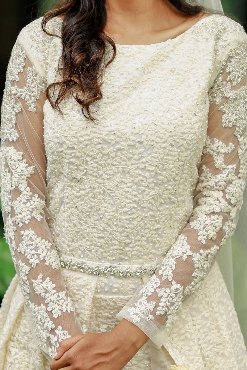 signature christian bridal gown with emperical cut and thread work