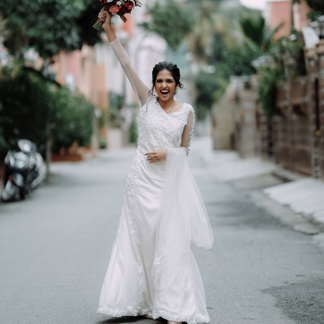 Signature Christian bridal Mermaid Aline Gown In Tulle Carried By Bride Neethu