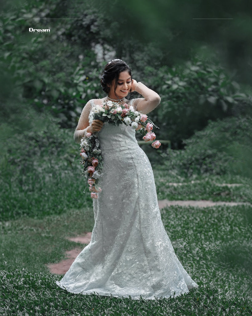 Signature Christian bridal Mermaid Aline Gown With Lace Embellished Bodice