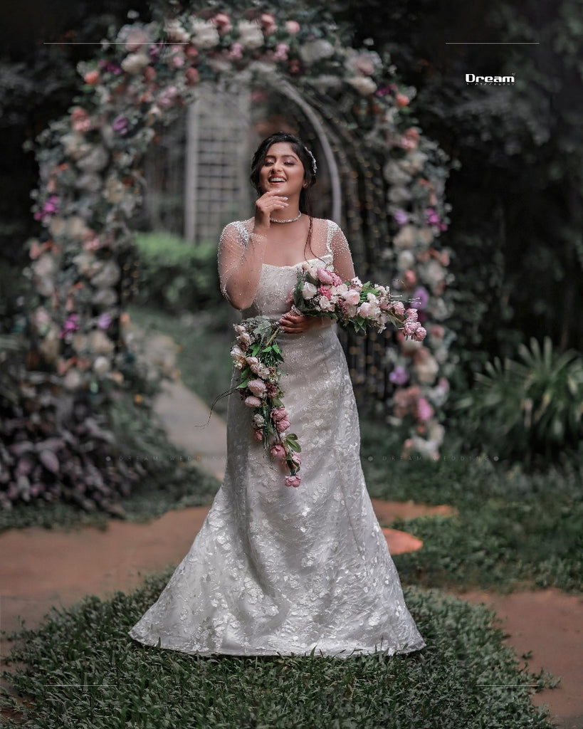 Signature Christian bridal Mermaid Aline Gown With Lace Embellished Bodice