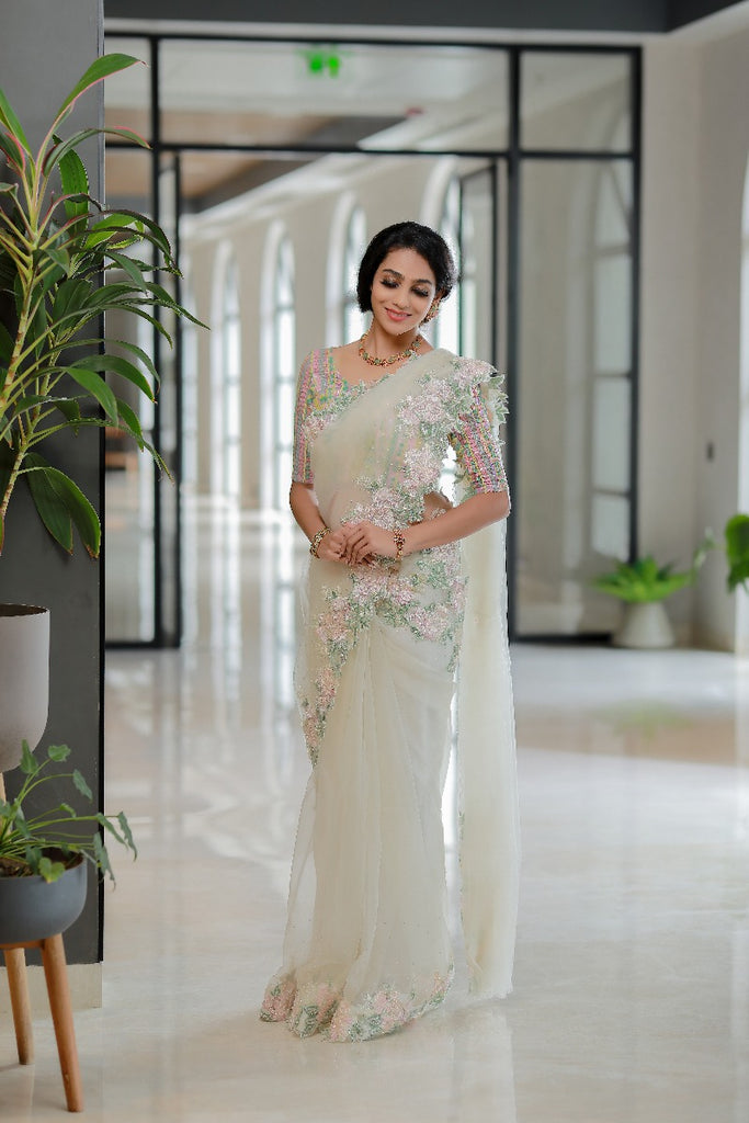 Signature Christian bridal saree in Organza With Subtle Embroidery