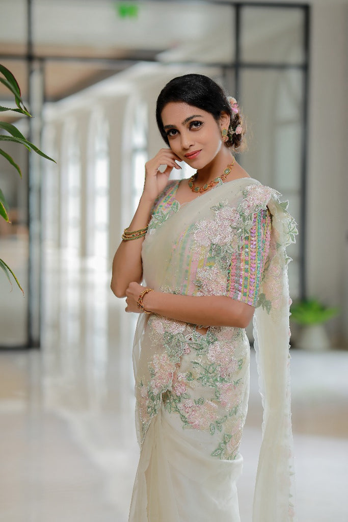 Signature Christian bridal saree in Organza With Subtle Embroidery