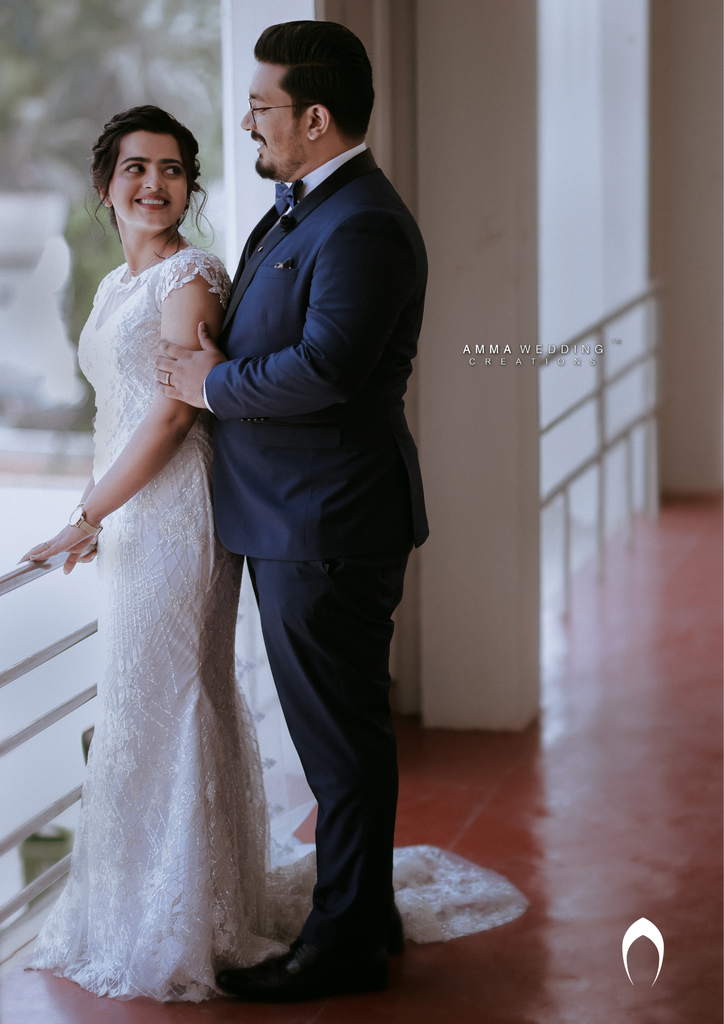 Signature christian bridal mermaid A-line gown in net carried by bride Diya