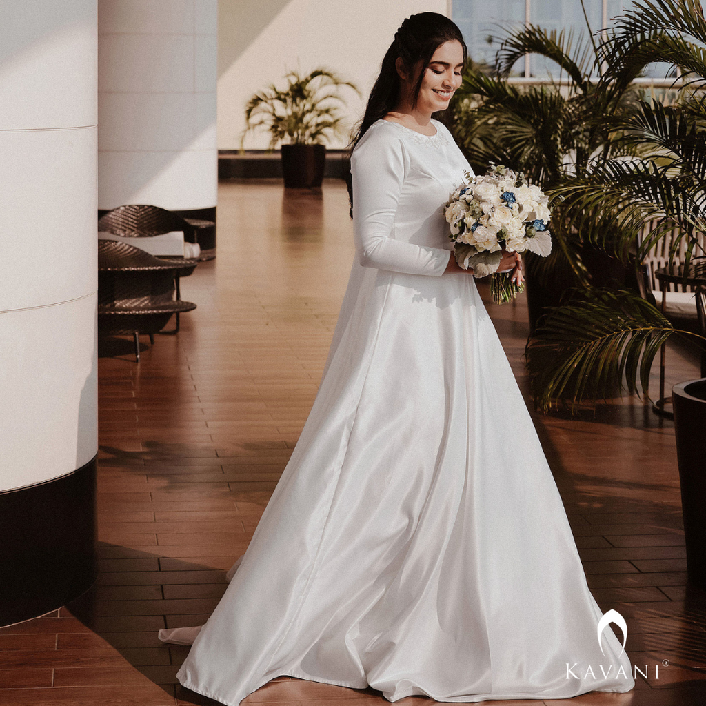 Our beautiful bride in her stunning looking satin aline gown and beautiful lace work
