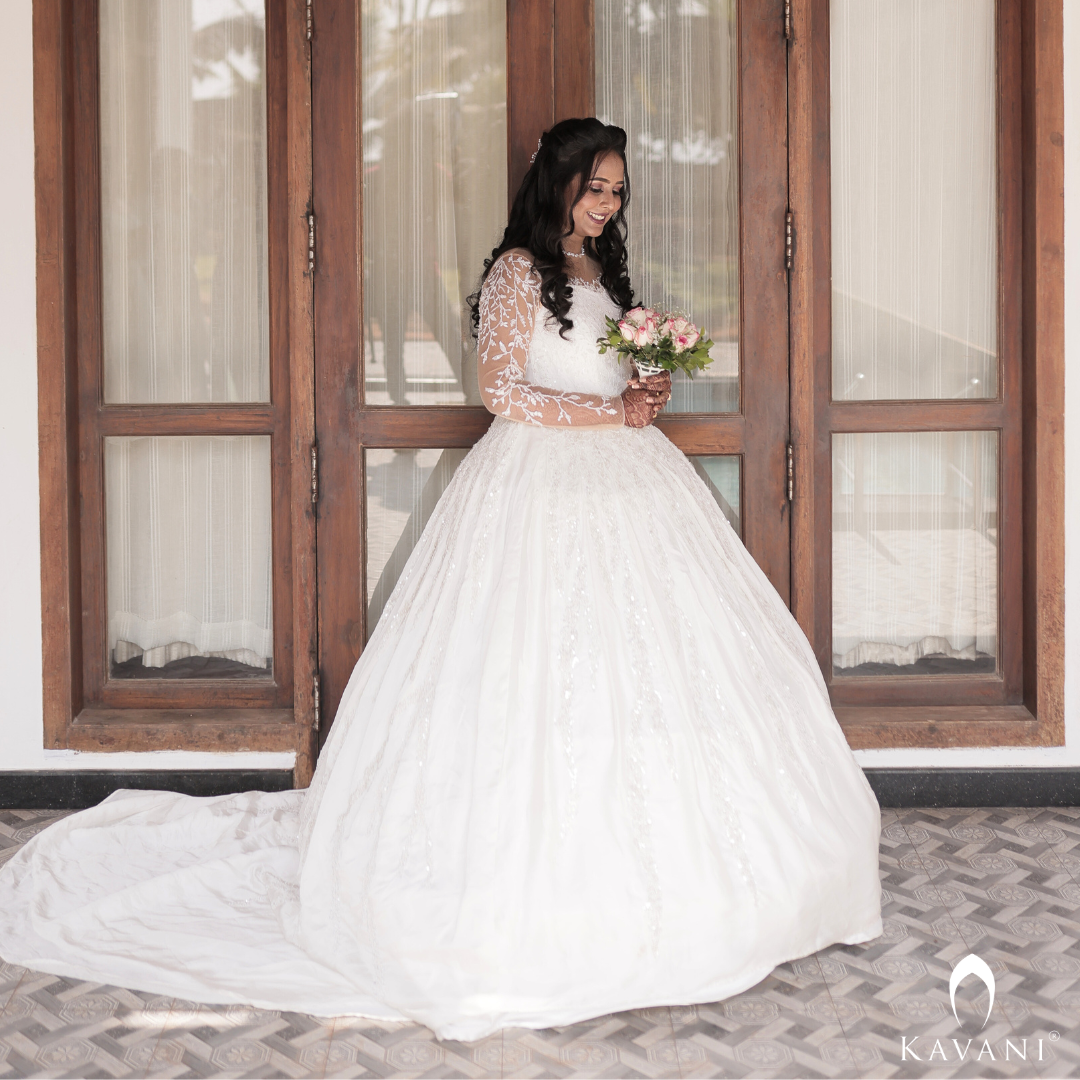 Signature bridal ball  gown with lace and hand embroidery on silk fabric