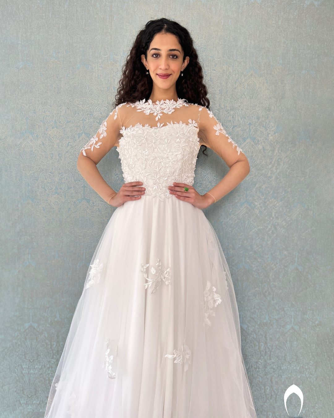 Signature bridal Aline with floral lace embroidery