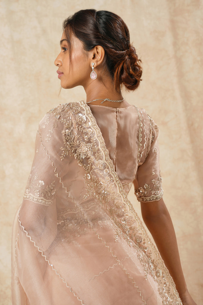 Tissue Organza Saree with Bold Border & Zigzag Sequin Embellishments