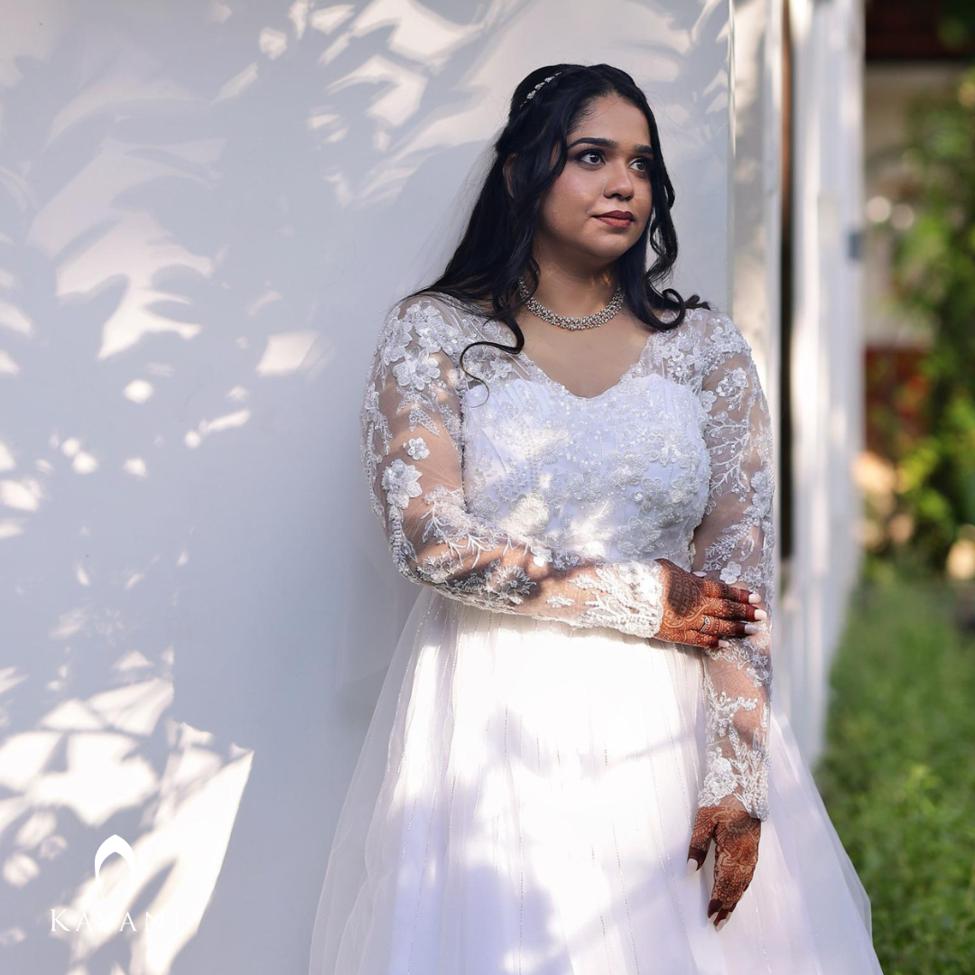 Our beautiful bride in her stunning outlook of her aline bridal gown with embellished lace work and hand embroidery